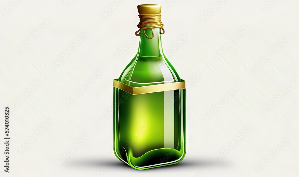  a bottle of green liquid with a gold ribbon around it.  generative ai