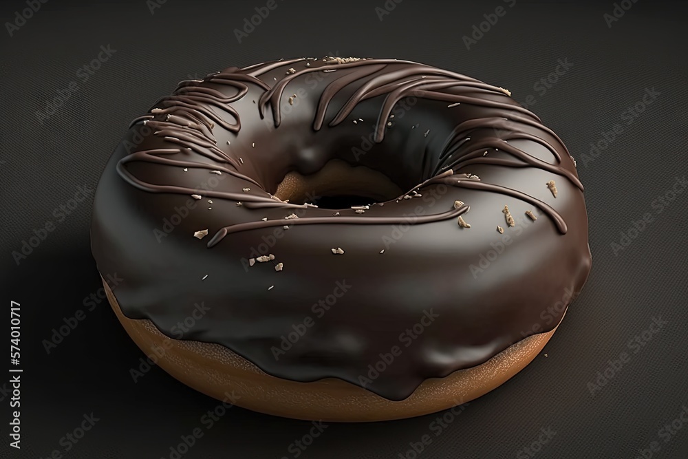  a chocolate frosted donut with a bite taken out of it.  generative ai