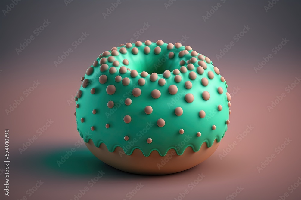  a green donut with holes on it sitting on a table.  generative ai