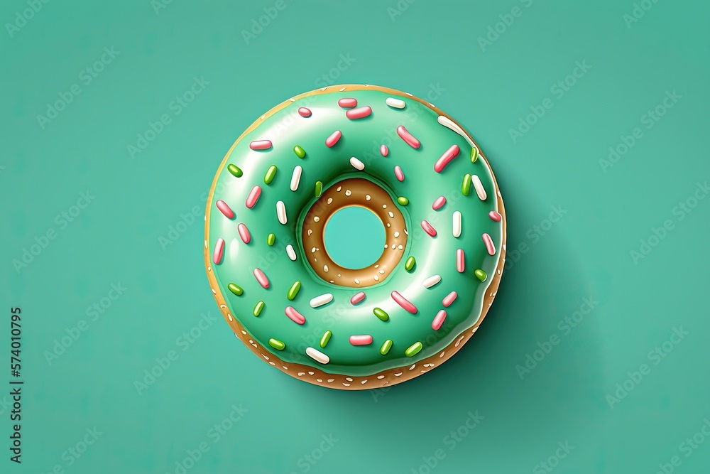  a donut with green icing and sprinkles.  generative ai