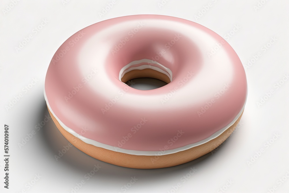  a donut with a pink frosting on a white background.  generative ai