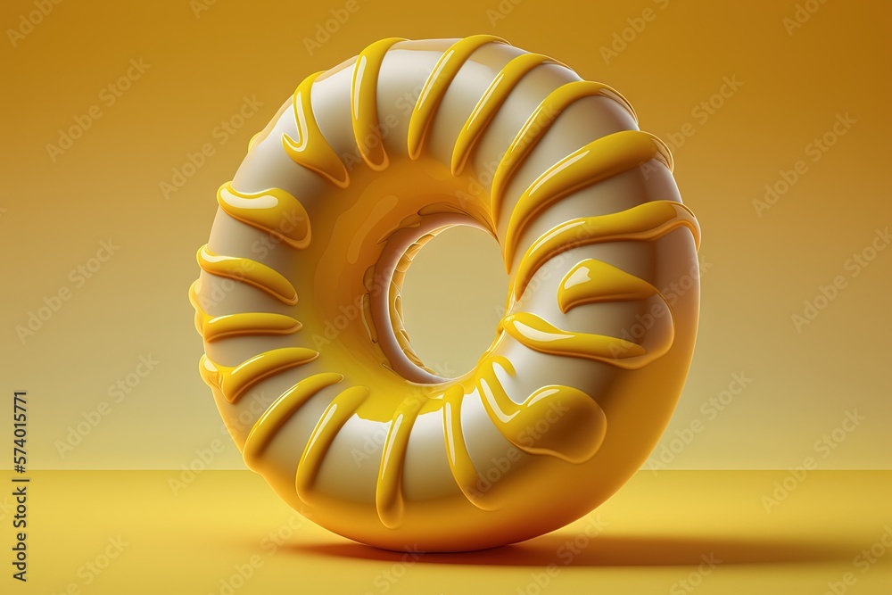  a donut with yellow icing on a yellow background.  generative ai