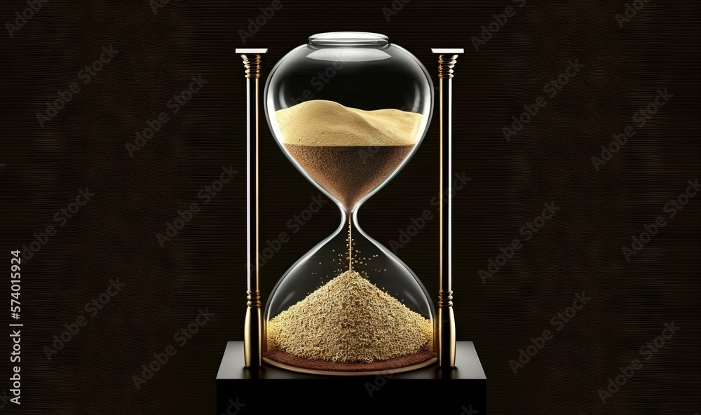  an hourglass with sand inside of it on a table.  generative ai