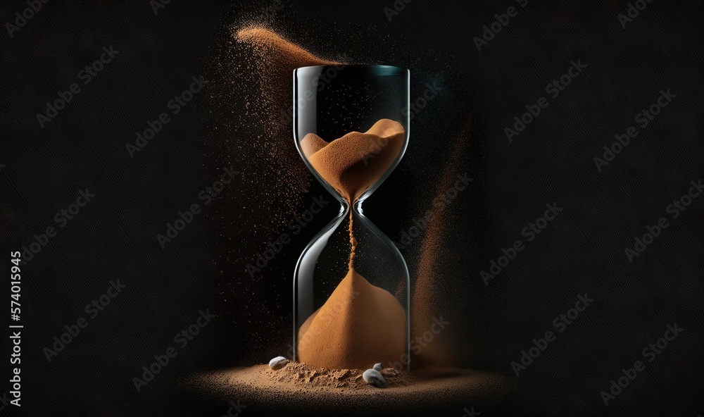  an hourglass with sand pouring out of the top of it.  generative ai