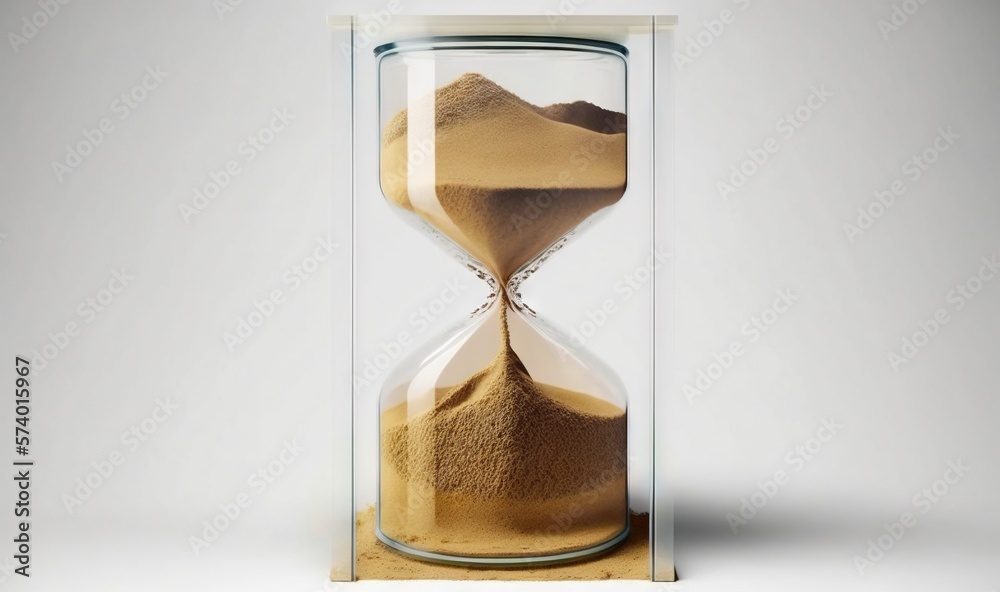  an hourglass with sand in it on a white background.  generative ai