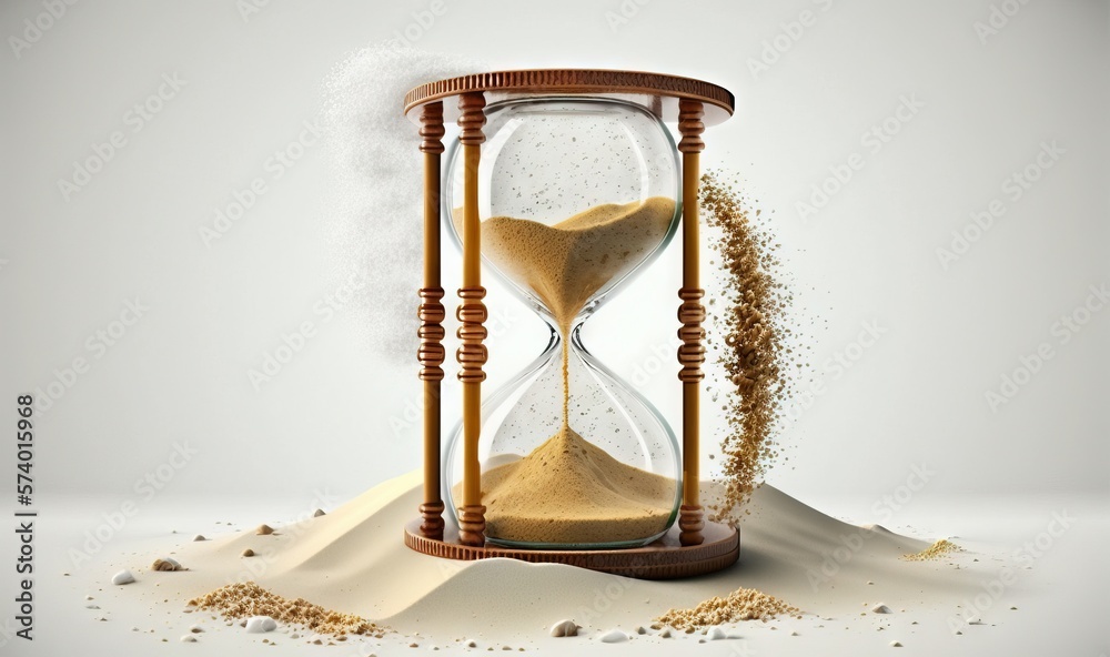  an hourglass with sand running through it and a sand falling out of it.  generative ai