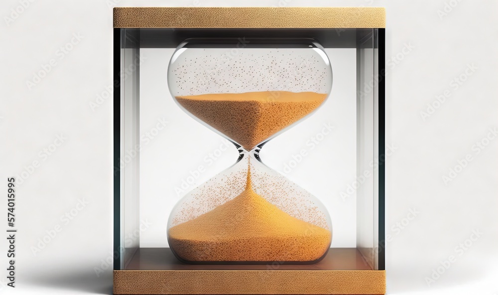  an hourglass with sand in it on a white background.  generative ai