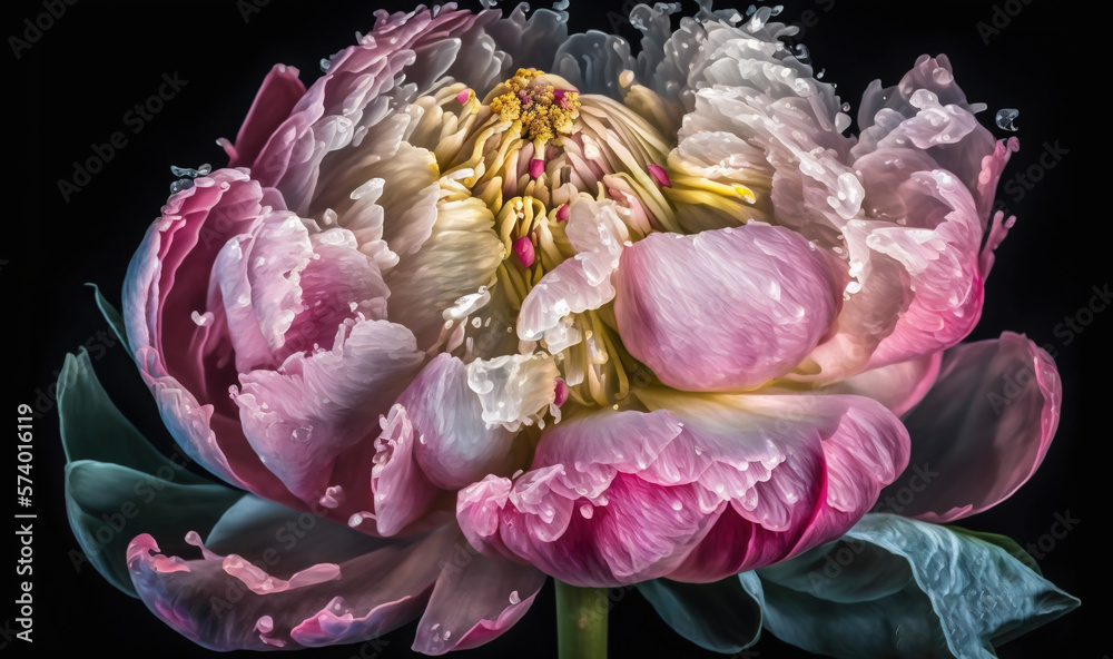  a pink and white flower with water droplets on its petals.  generative ai