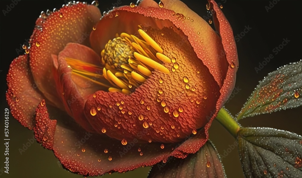  a close up of a flower with water droplets on it.  generative ai