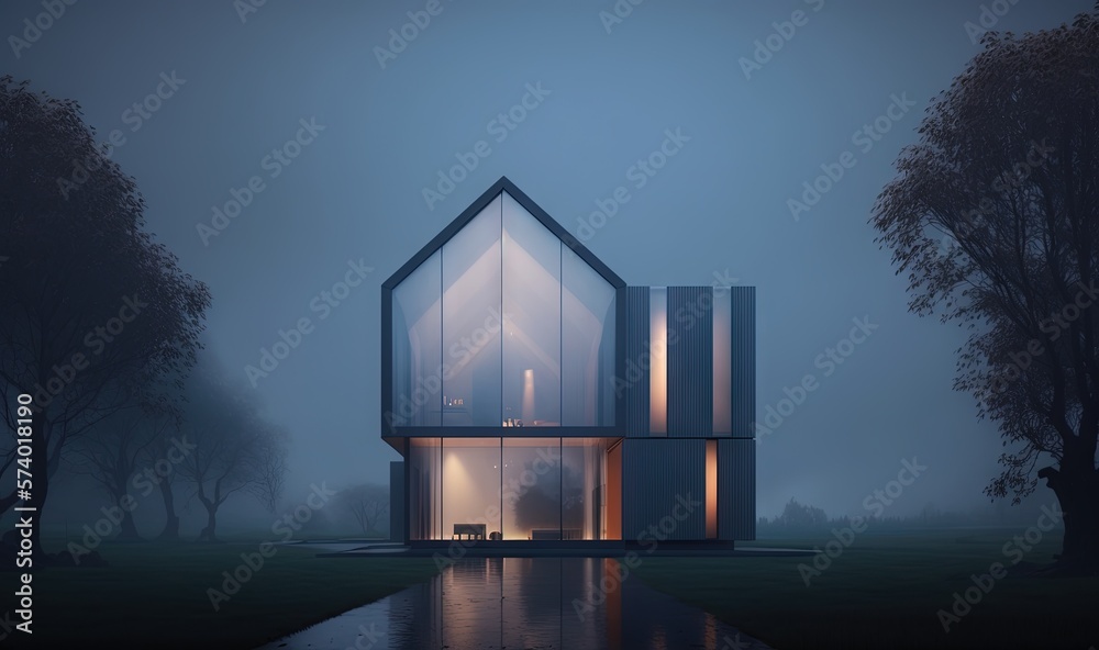  a house that is sitting in the middle of a field.  generative ai