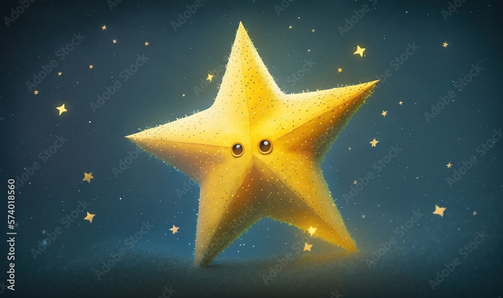  a yellow star with two eyes on a blue background with stars.  generative ai