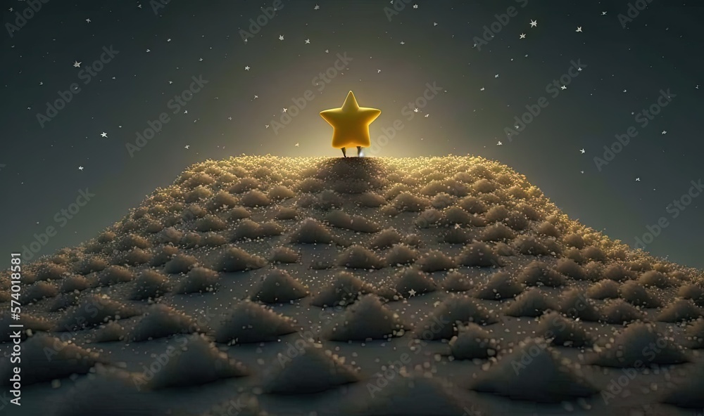  a yellow star standing on top of a snow covered hill.  generative ai