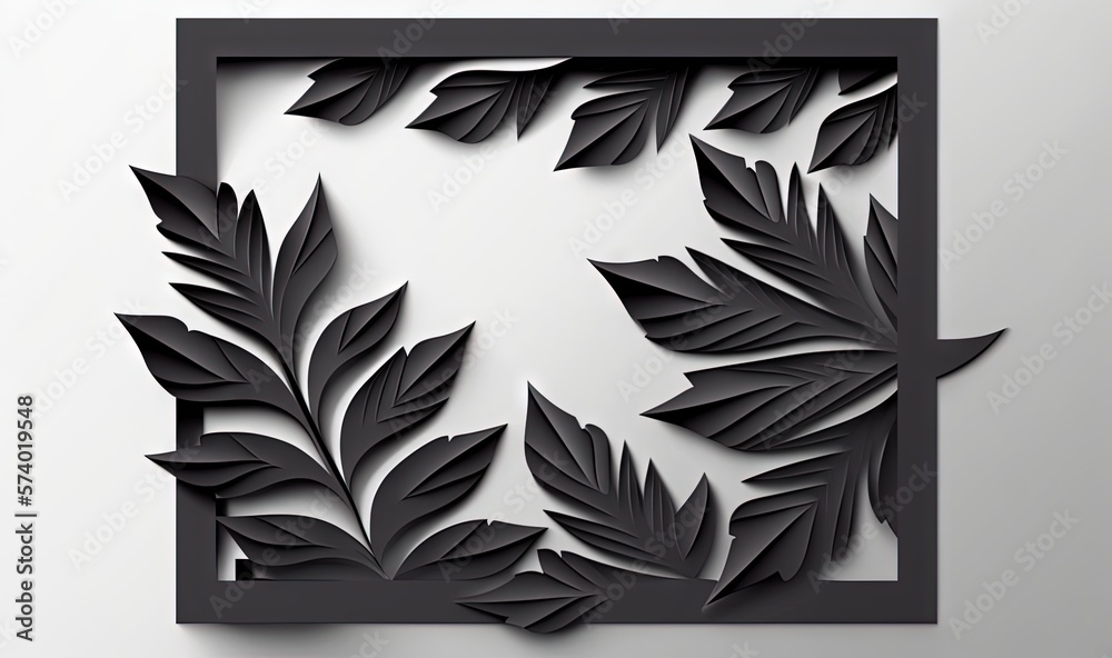  a cut out of paper with leaves on it and a square frame.  generative ai