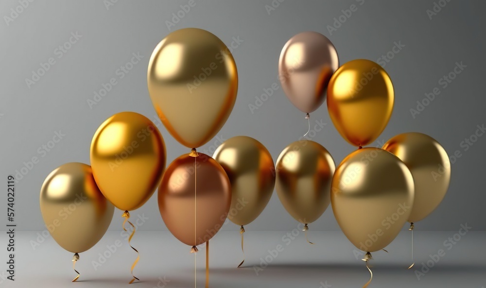  a bunch of balloons that are gold and silver in color.  generative ai