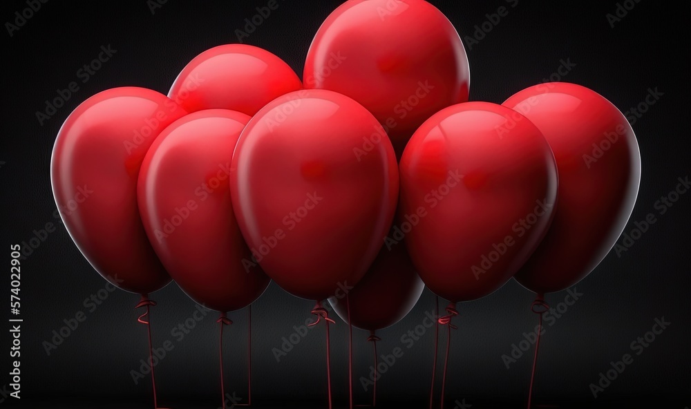  a bunch of red balloons floating on a black background with a black background.  generative ai