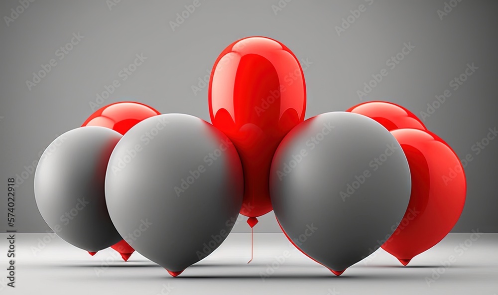  a group of balloons with red and grey balloons on them.  generative ai