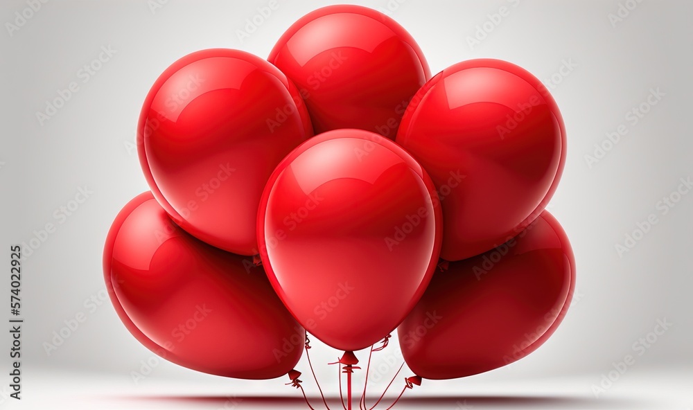  a bunch of red balloons floating on a white background with a shadow.  generative ai