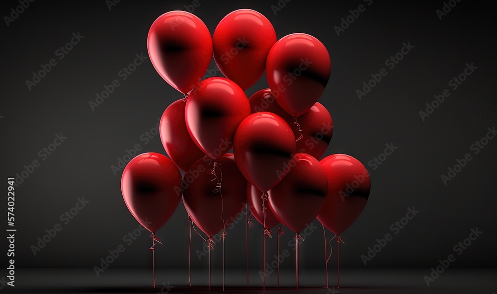  a bunch of red heart shaped balloons floating in the air.  generative ai