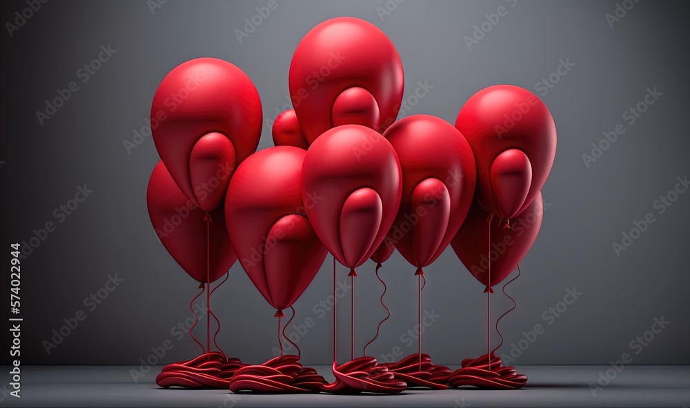  a bunch of red balloons floating on top of each other.  generative ai