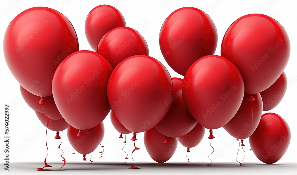  a bunch of red balloons floating in the air with a white background.  generative ai