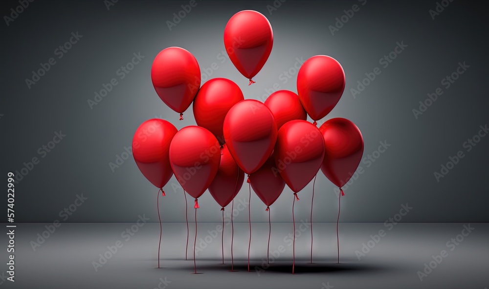  a bunch of red balloons floating in the air on a dark background.  generative ai