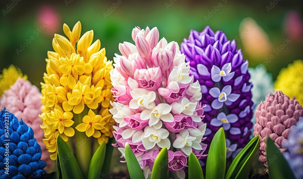  a group of flowers that are in the grass together and one is purple, yellow, and white.  generative