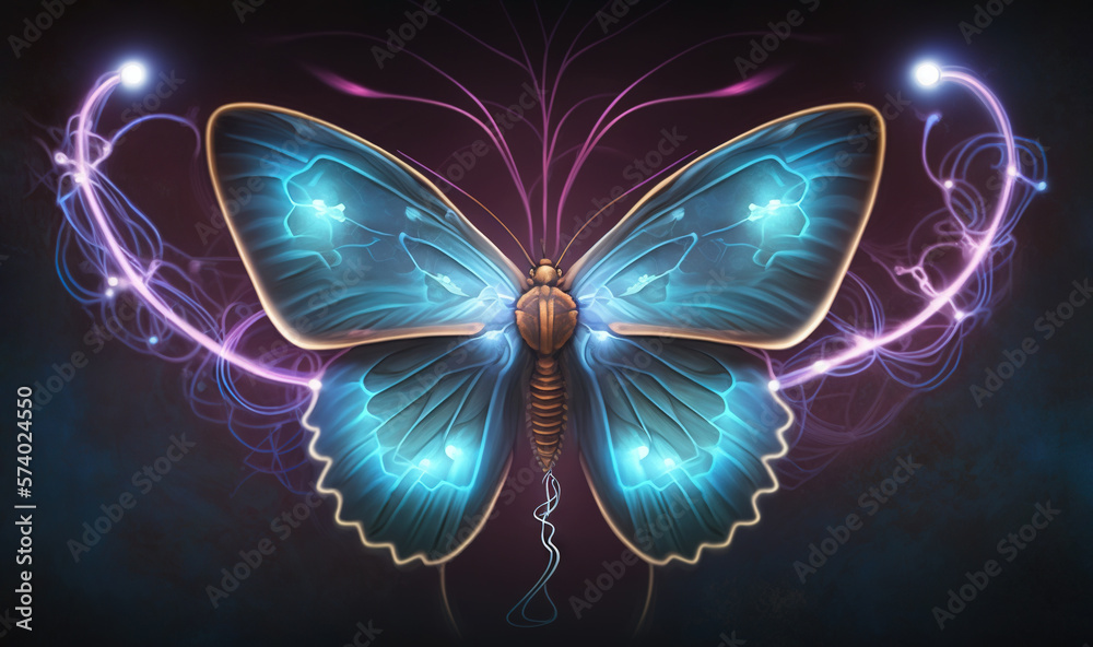  a blue butterfly with a purple background and a lightening effect.  generative ai