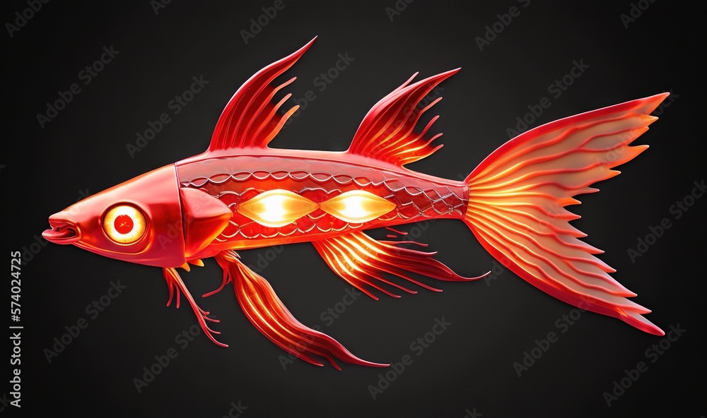  a red fish with glowing eyes on its side.  generative ai