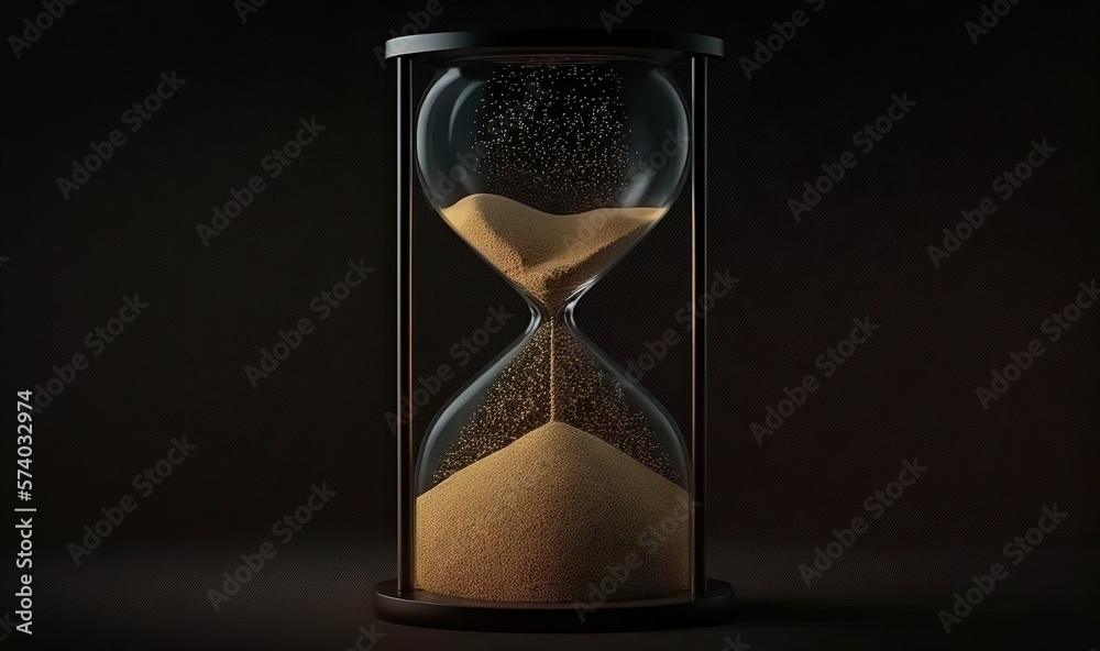  an hourglass with sand running through it on a black background with a black background and a black