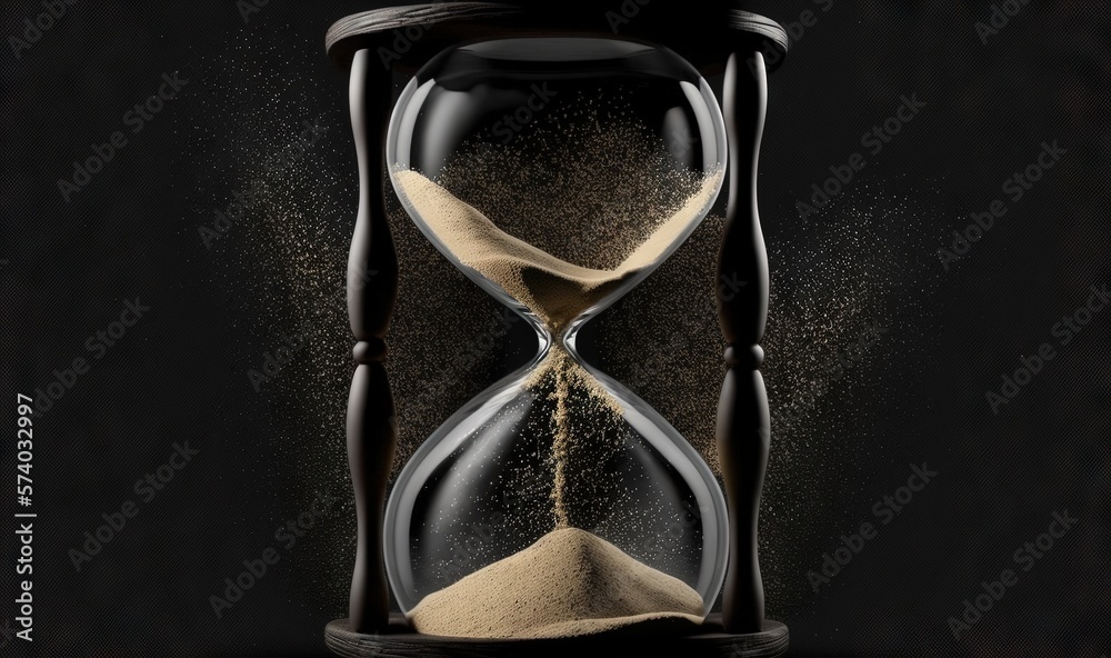  an hourglass with sand running through it on a black background with a black background and a black