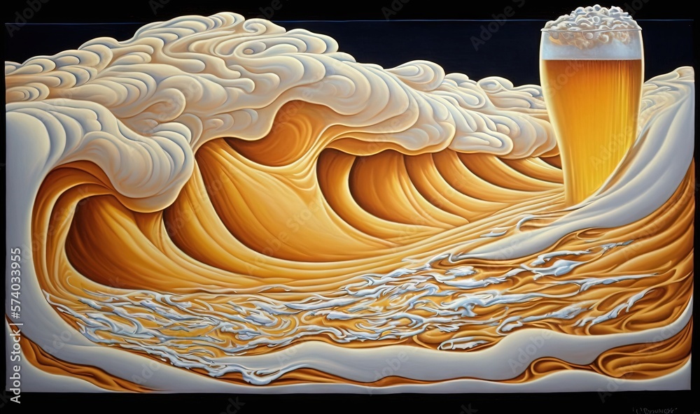  a painting of a beer and a wave in the ocean with foamy waves and foamy foamy foamy foamy foamy wat