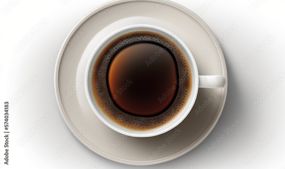  a cup of coffee with a saucer on a saucer on a white background with a shadow of a cup of coffee on