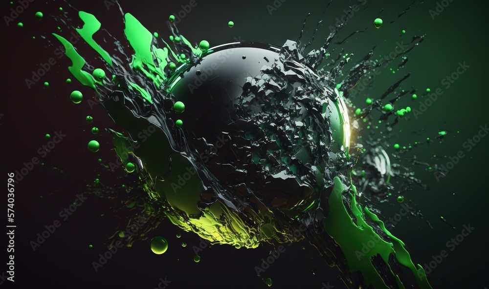  an abstract green and black background with bubbles and drops of water on a black background with a