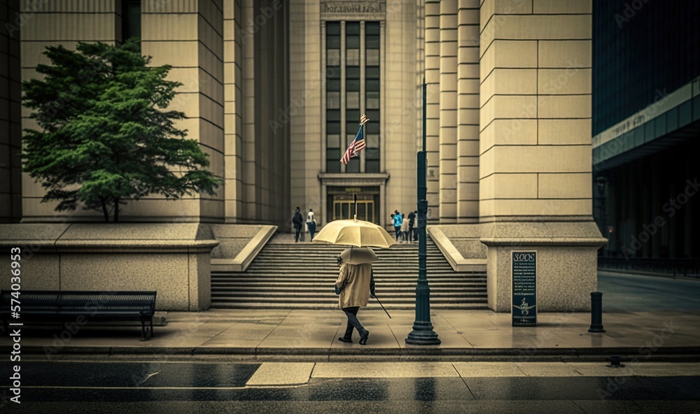  a woman walking down a street holding an umbrella over her head and a tree on the sidewalk behind h