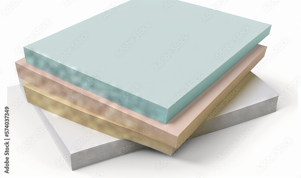  a stack of different colored sheets on top of each other on a white surface with a light blue top a