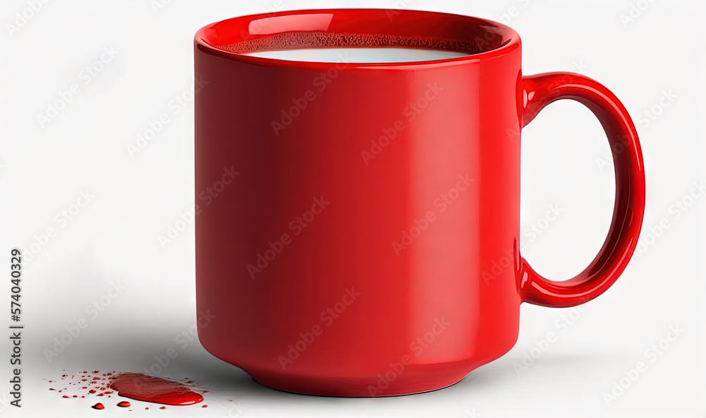  a red coffee mug next to a white background with the words go benefewloo on it and a black sticker 