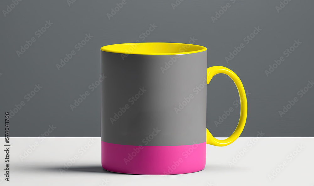  a yellow and grey mug with a pink handle and a message on the inside of the mug that says, mashe he