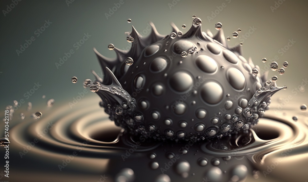  a water droplet with a crown on top of the drop of water in the middle of the image is a dark backg