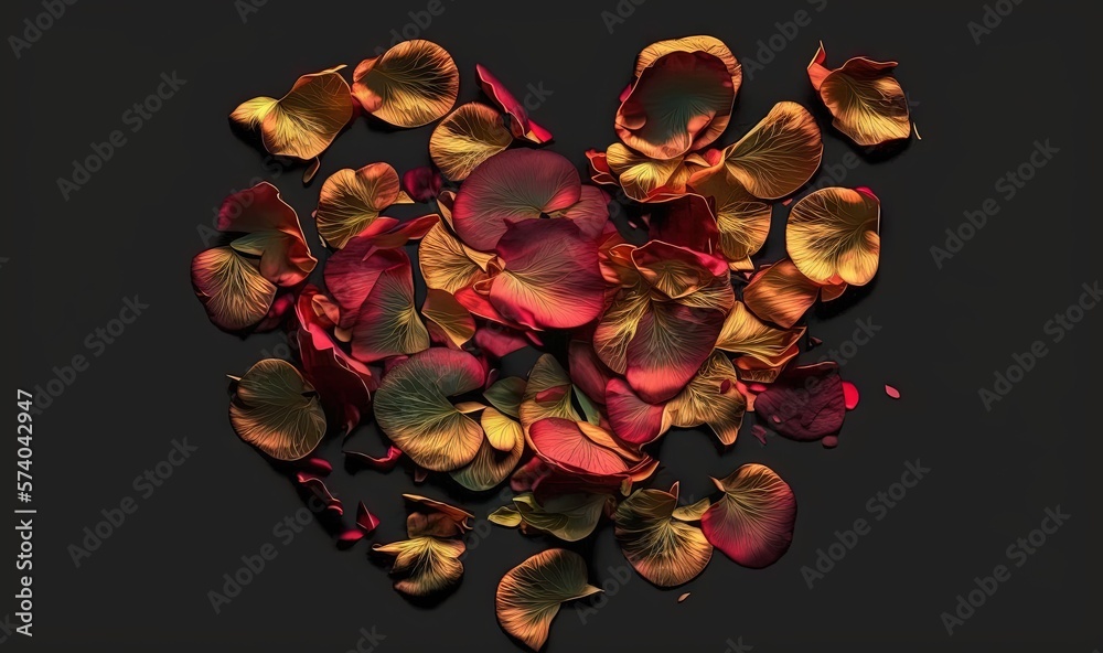  a bunch of flowers that are on a black background with a black background and a red and yellow flow