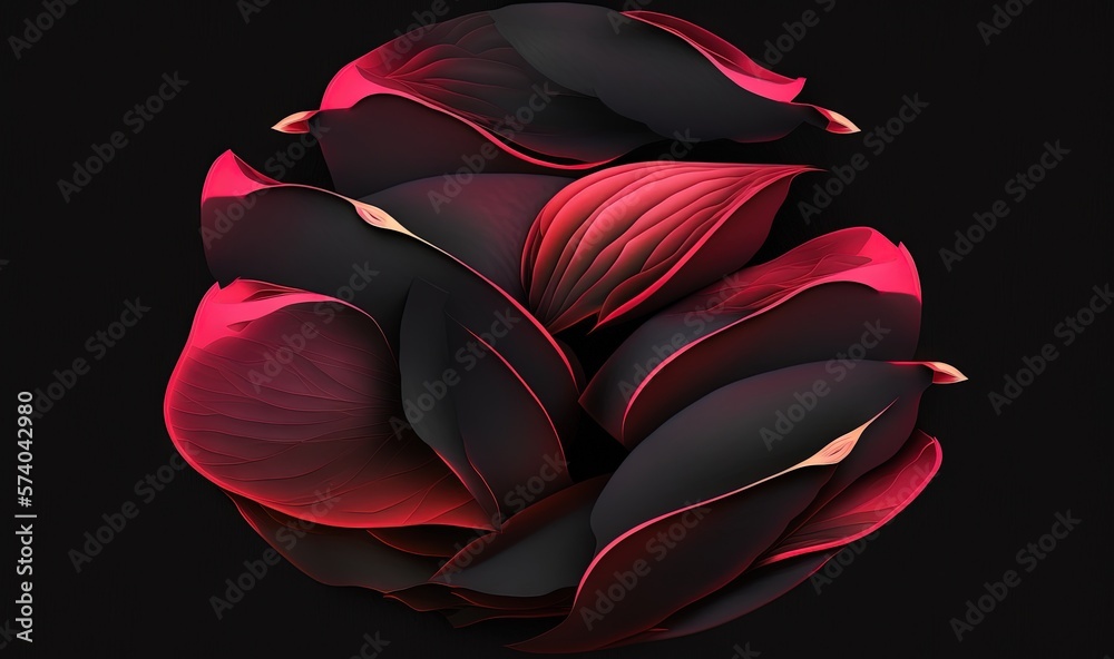  a black and red background with a large flower in the middle of the image and a smaller flower in t