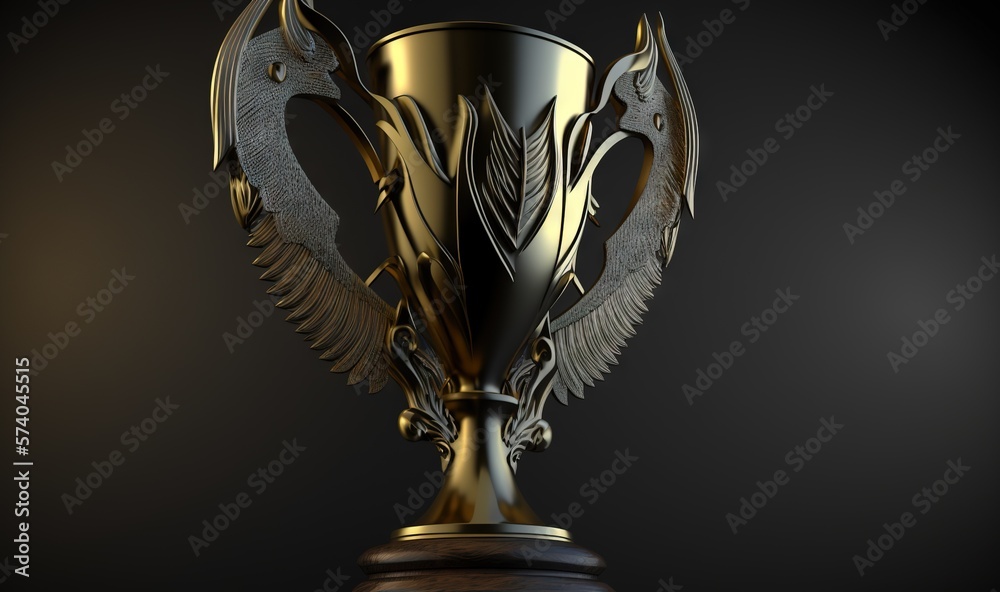  a golden trophy with two birds on its sides and a black background with a black background and a g