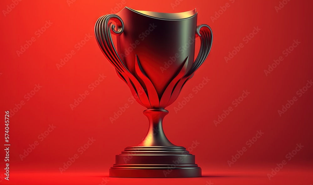  a red and black trophy on a red background with a red background and a red wall in the background w