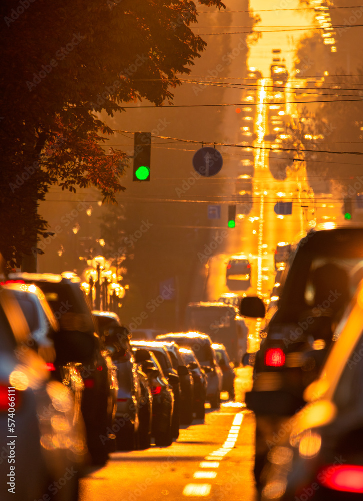 Crawling on Asphalt: Citys Morning Traffic selective focus