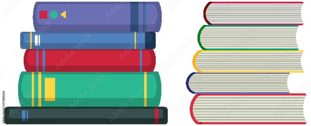 Pile of books on white background