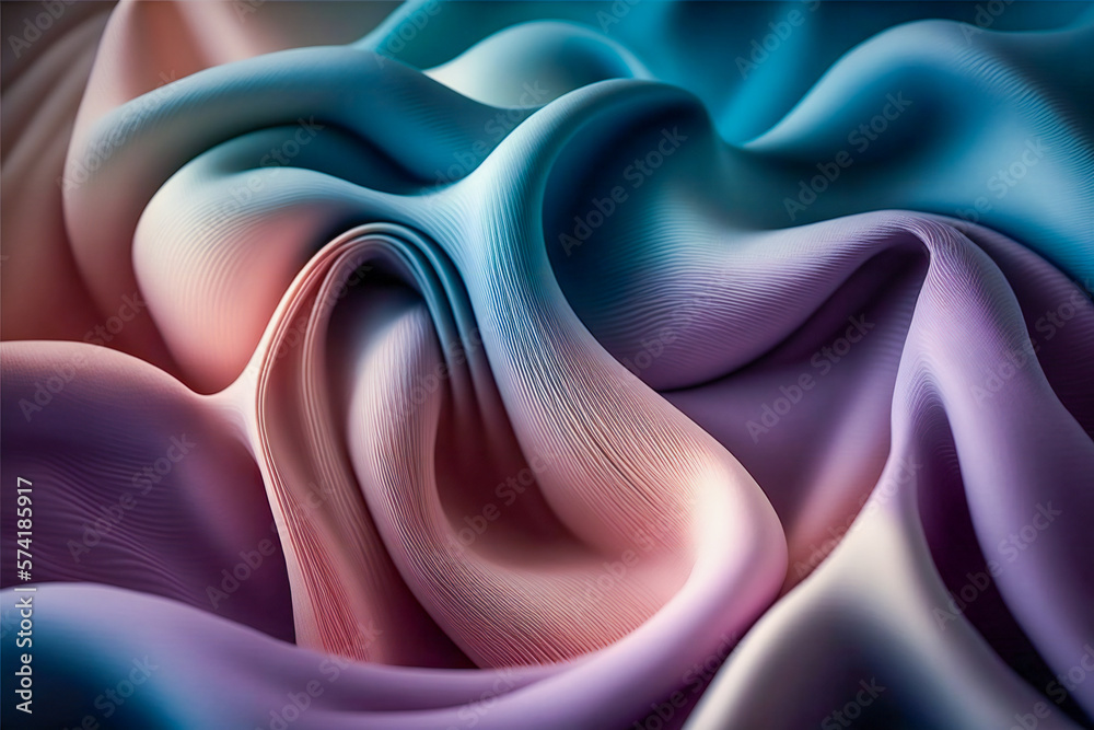 Abstract wave of colorful fabric wallpaper illustration. Created with Generative AI technology.