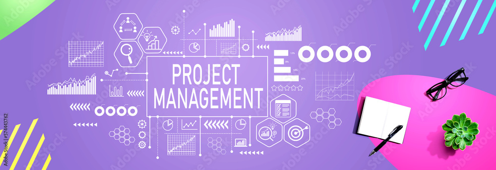 Project management theme with a notebook and a pen