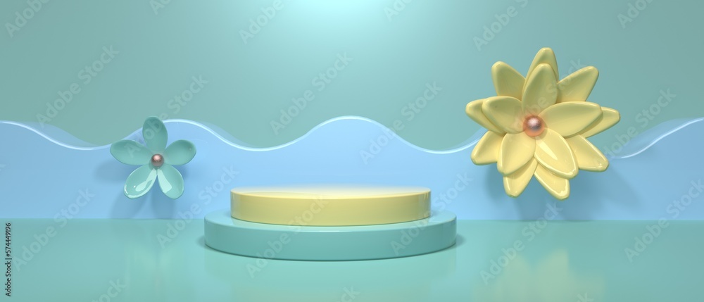 Easter holiday theme with display podium and pastel flowers - 3d render