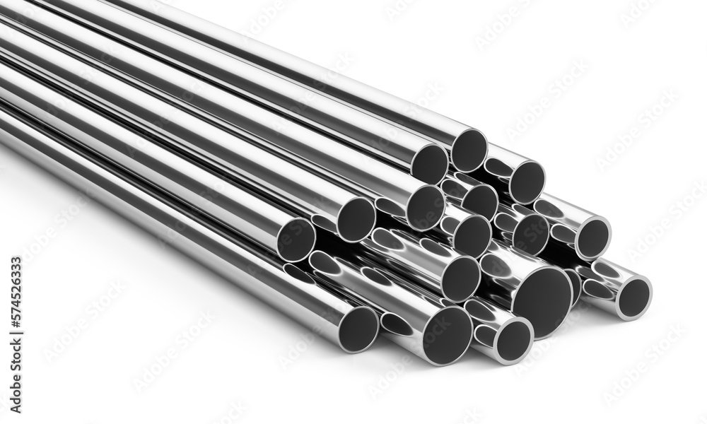 Metal pipes of various diameters. 3d illustration