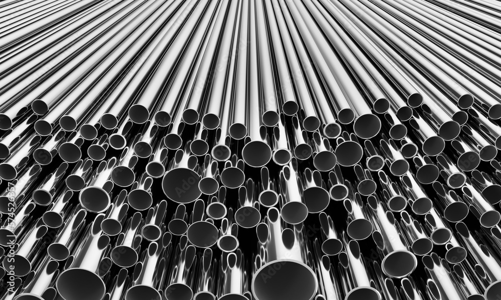 Metal pipes of various diameters. 3d illustration