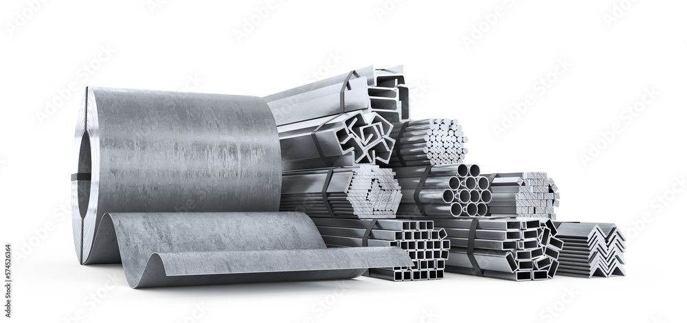 Stack of rolled metal isolated on a white background. 3d illustration